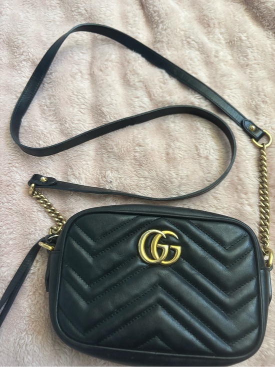 Gucci Handbags - Gucci Black Chevron GG Marmont Crossbody with Gold Hardware